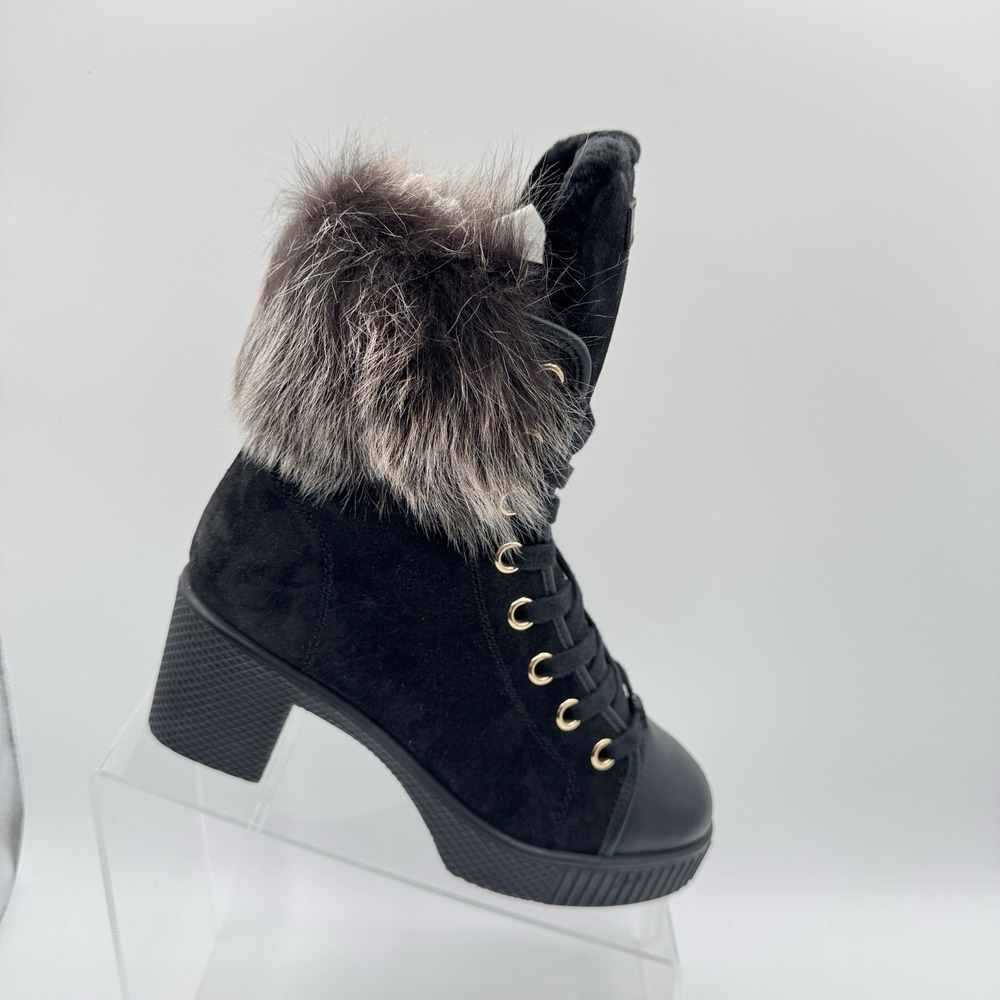 Giuseppe Zanotti Nidir 50 Donna Black Suede Fur Ankle Boots EU 36 US 5